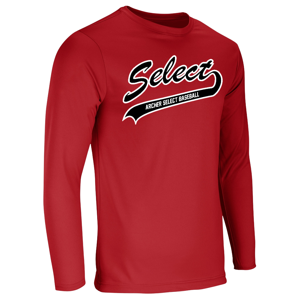 Archer Select White/Black Logo Performance Tee - Long Sleeve