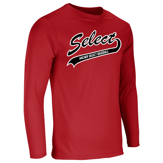 Archer Select White/Black Logo Performance Tee - Long Sleeve